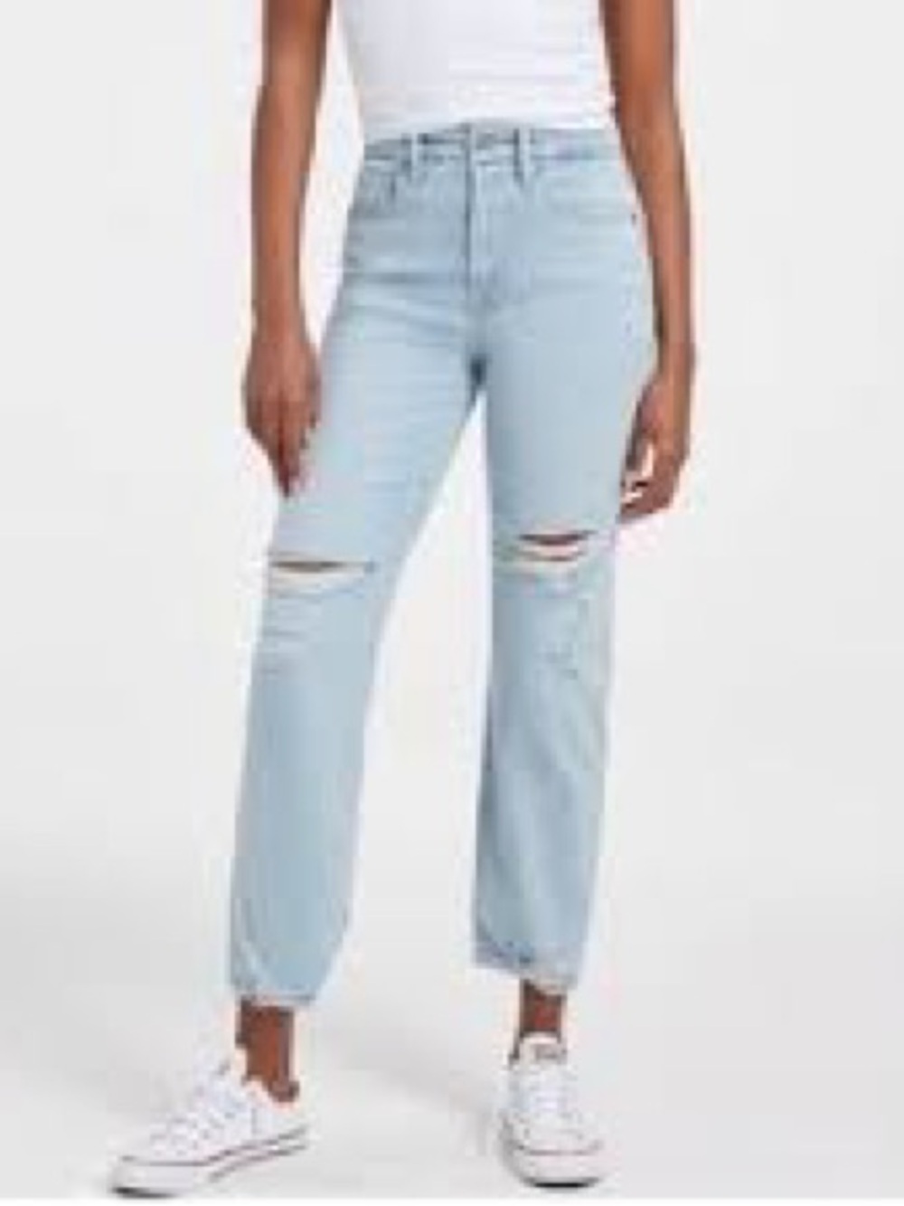 Good American Light Wash Distressed High-Rise Straight Jeans